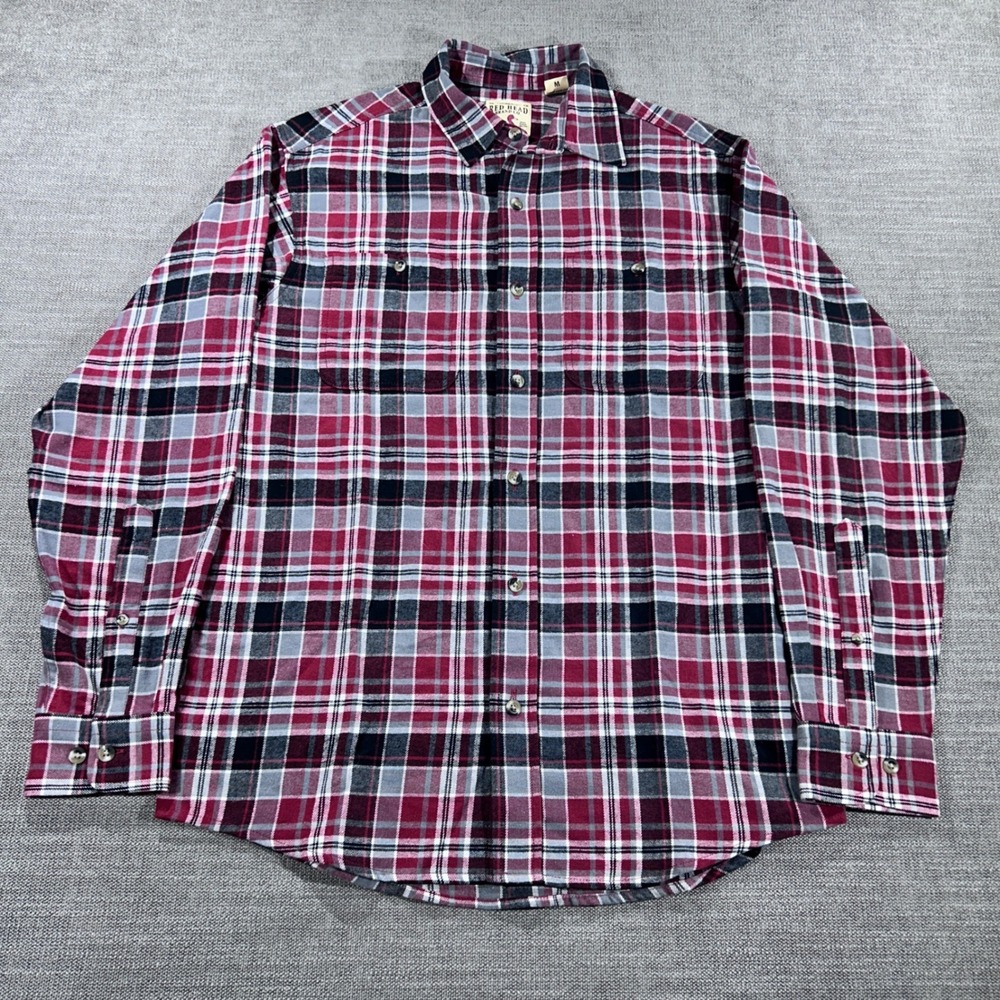 Red Head Flannel Button Down Shirt Mens Medium Red Plaid Excellent Long Sleeve
